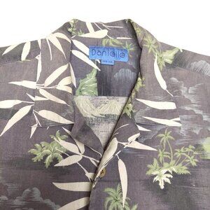 Danielle Men's Linen Blend Gray Hawaiian Island Aloha Button Front Shirt